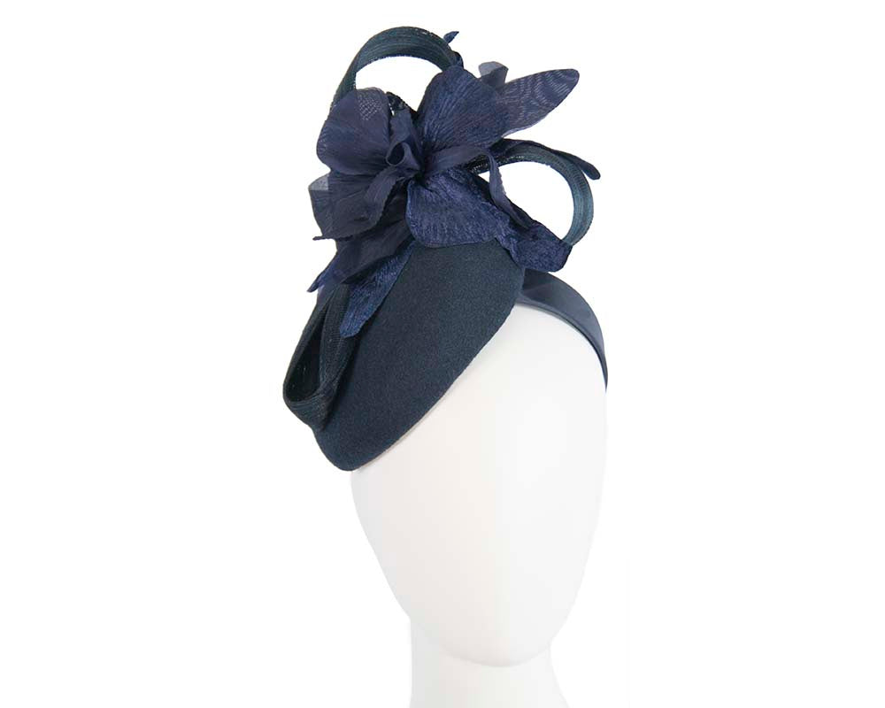 Tall navy winter racing pillbox fascinator by Fillies Collection-0